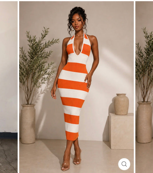Tangerine Cream Halter Dress
