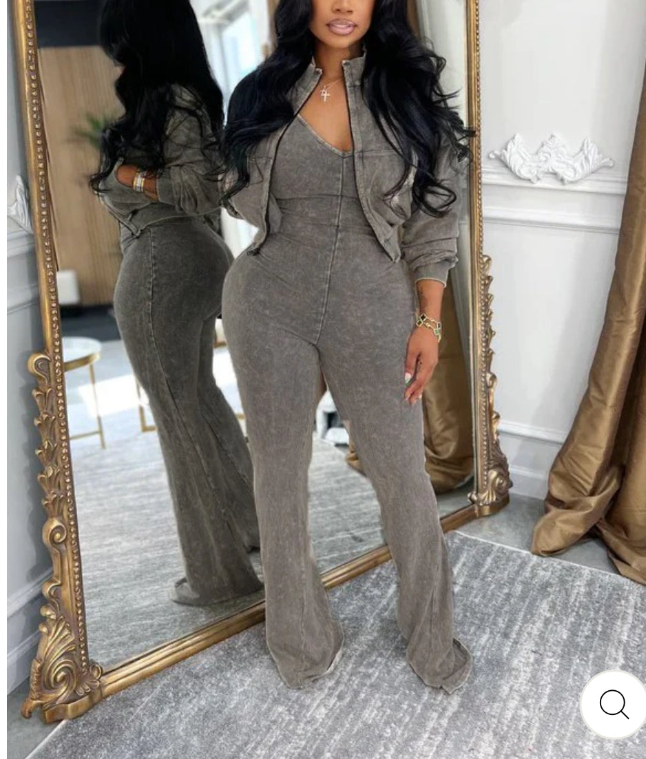 Washed n Zipped Jumpsuit Set
