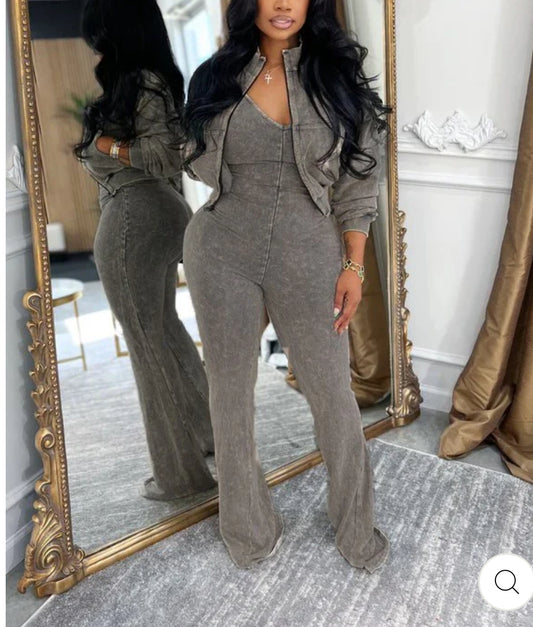 Washed n Zipped Jumpsuit Set